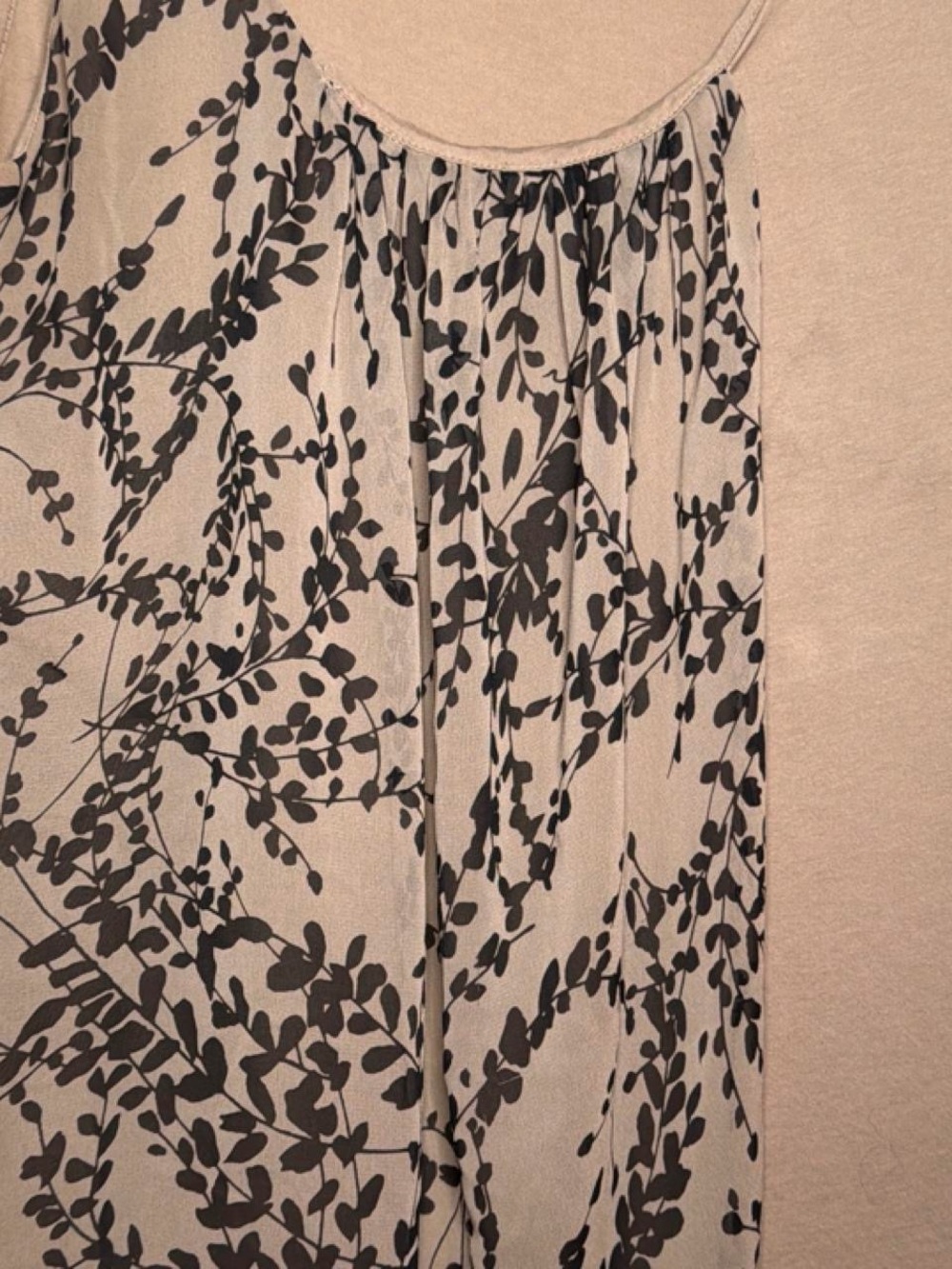 Ann Taylor Taupe Tank with Black Botanical Print - Picture 3 of 8